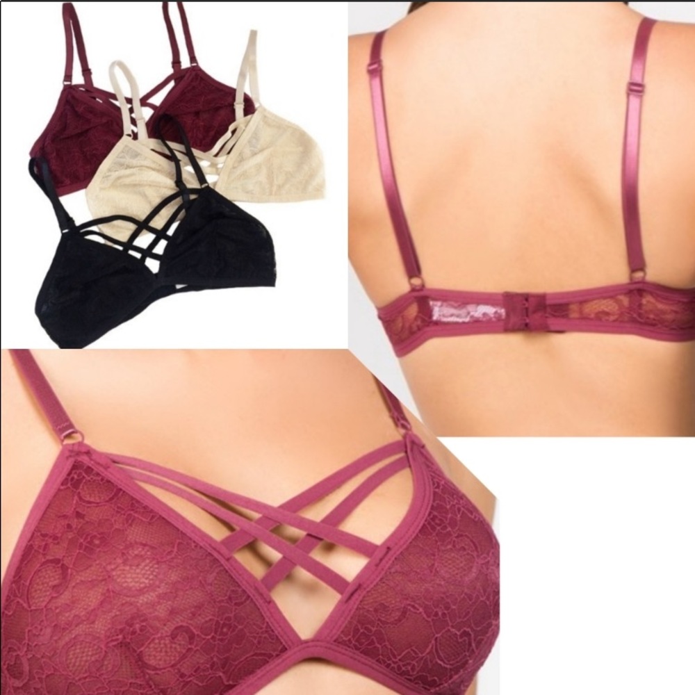 NEW! ANEMONE Lace Crisscross Bra Bralette SMALL Burgundy Wine